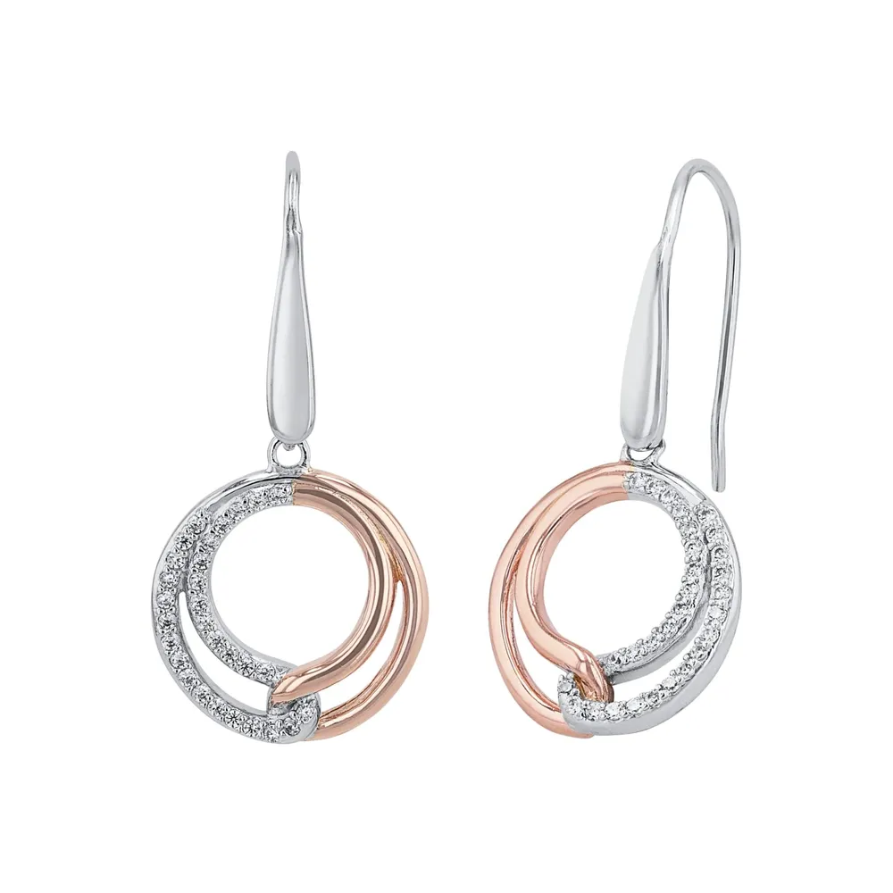 AMOR Silver Bi Colour Circle Drop Earrings