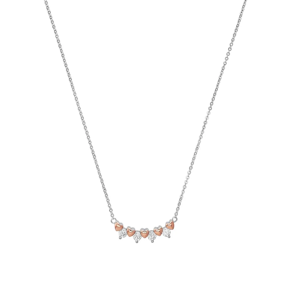 AMOR Silver Bi Colour Heart & Cubic Zirconia Necklace