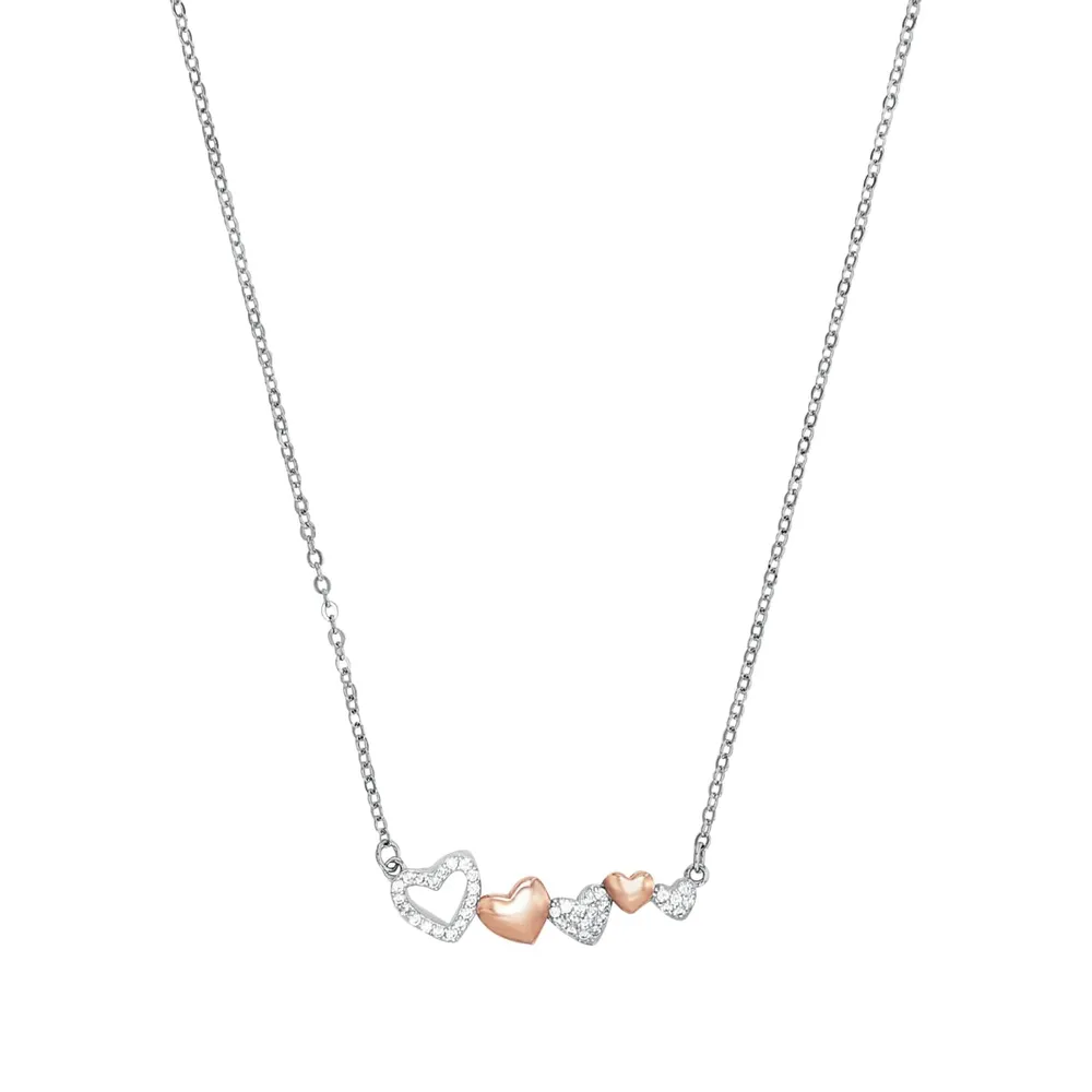 AMOR Silver Cubic Zirconia 5 Heart Pendant Necklace
