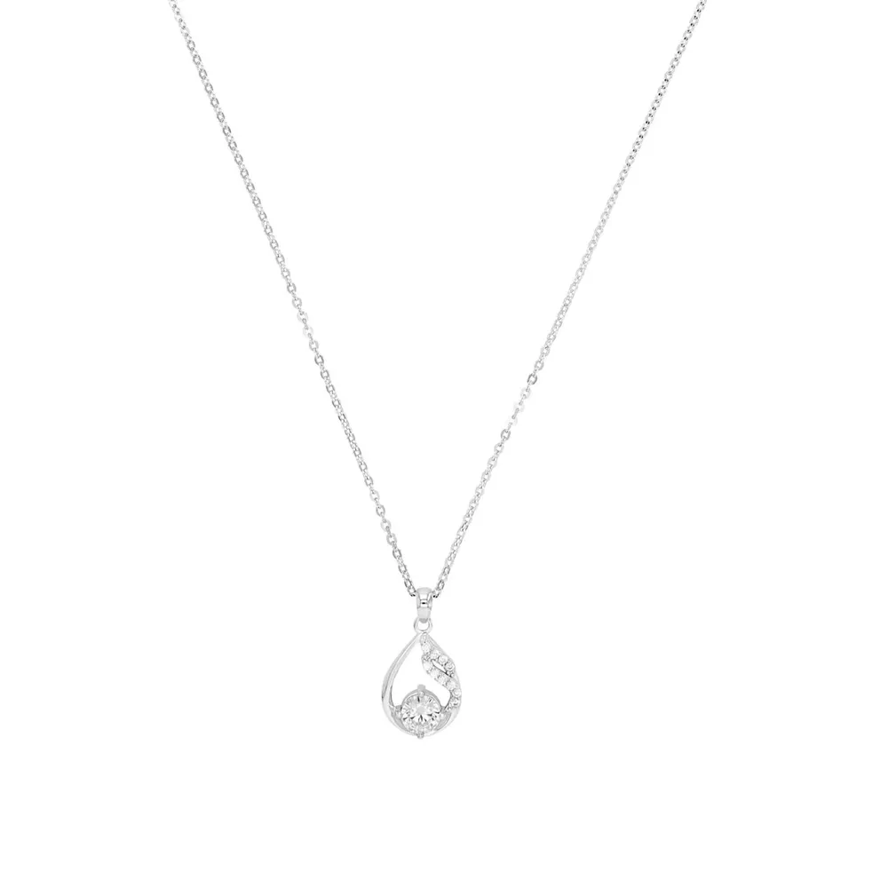 AMOR Silver Cubic Zirconia Pear Cut Pendant Necklace