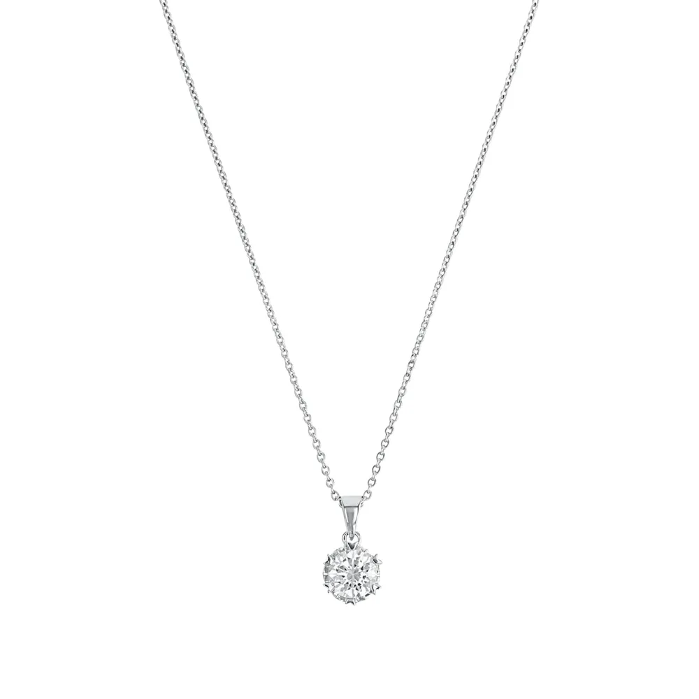 AMOR Silver Cubic Zirconia Round Pendant Necklace