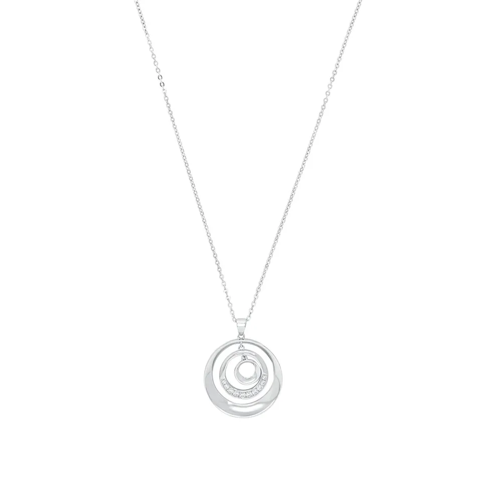 AMOR Silver Cubic Zirconia Triple Circle Pendant Necklace