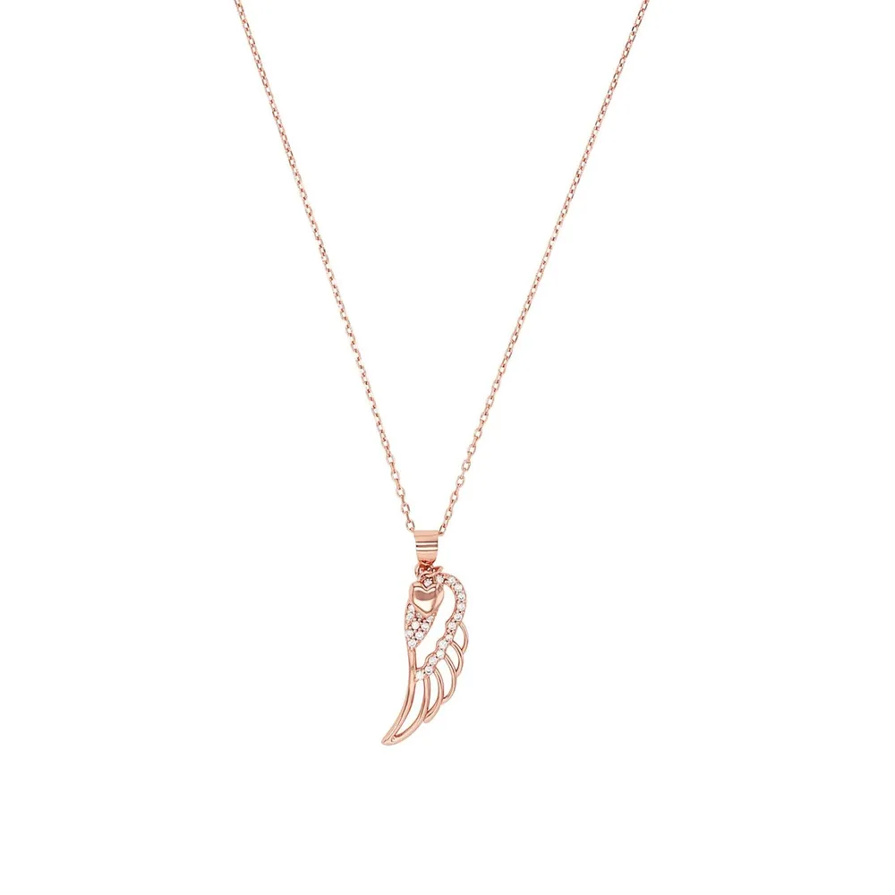 AMOR Silver Cubic Zirconia Wing Pendant Necklace