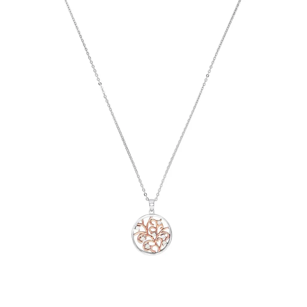 AMOR Siver Cubic Zirconia Floral Pendant Necklace