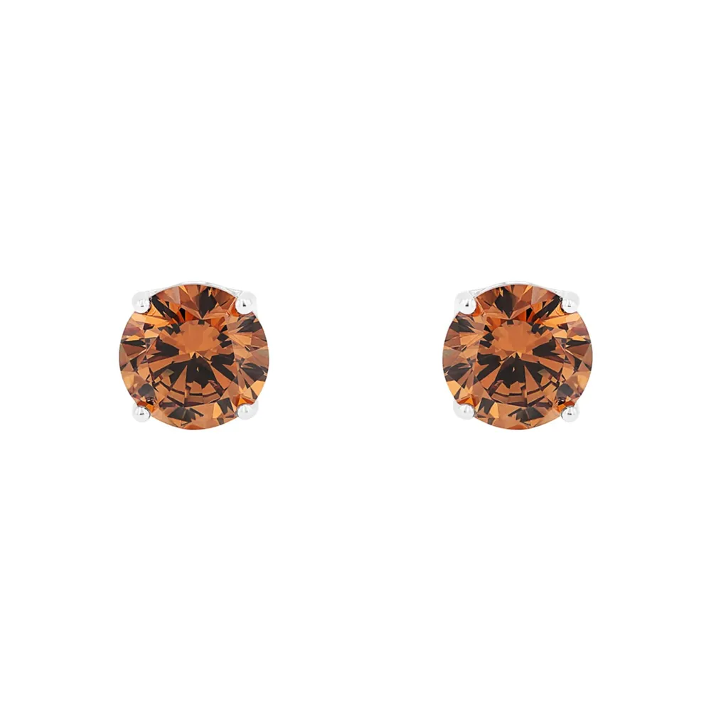 AMOR Sterling Silver Brown Cubic Zirconia Stud Earrings
