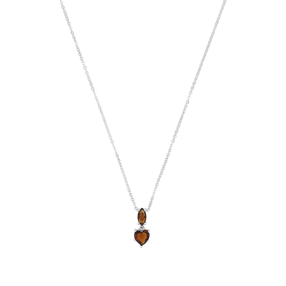 AMOR Sterling Silver Glass Stone Pendant Necklace