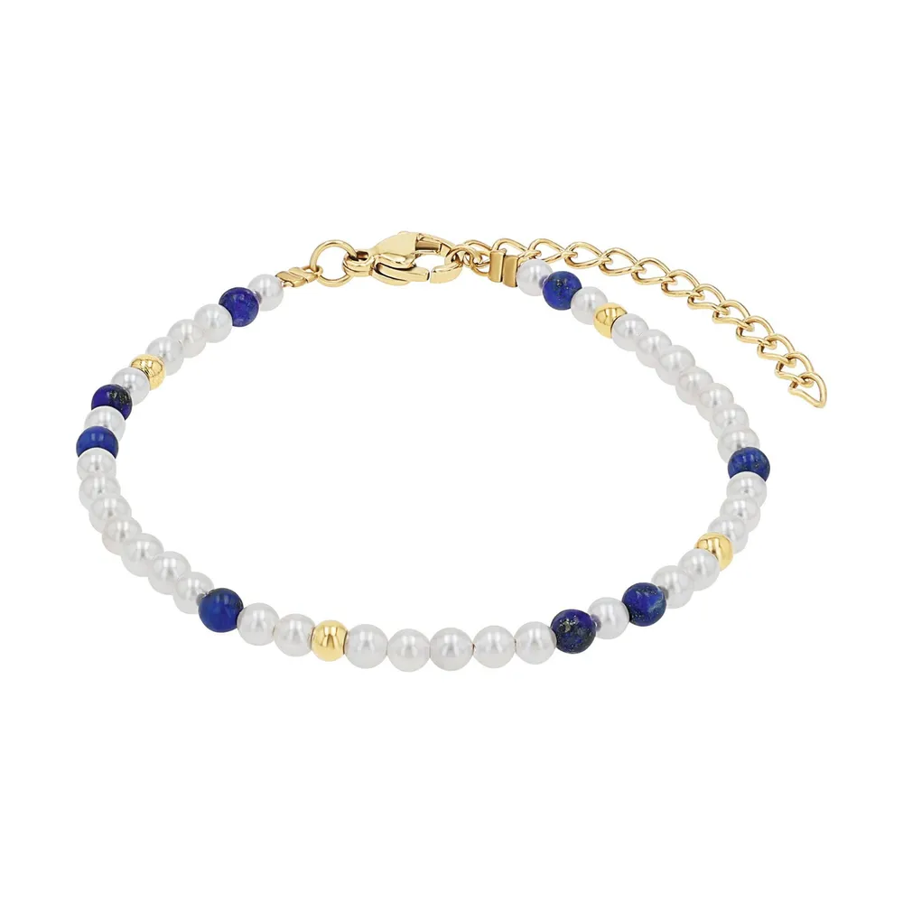 AMOR Sterling Silver Lapis & Pearl Beaded Bracelet