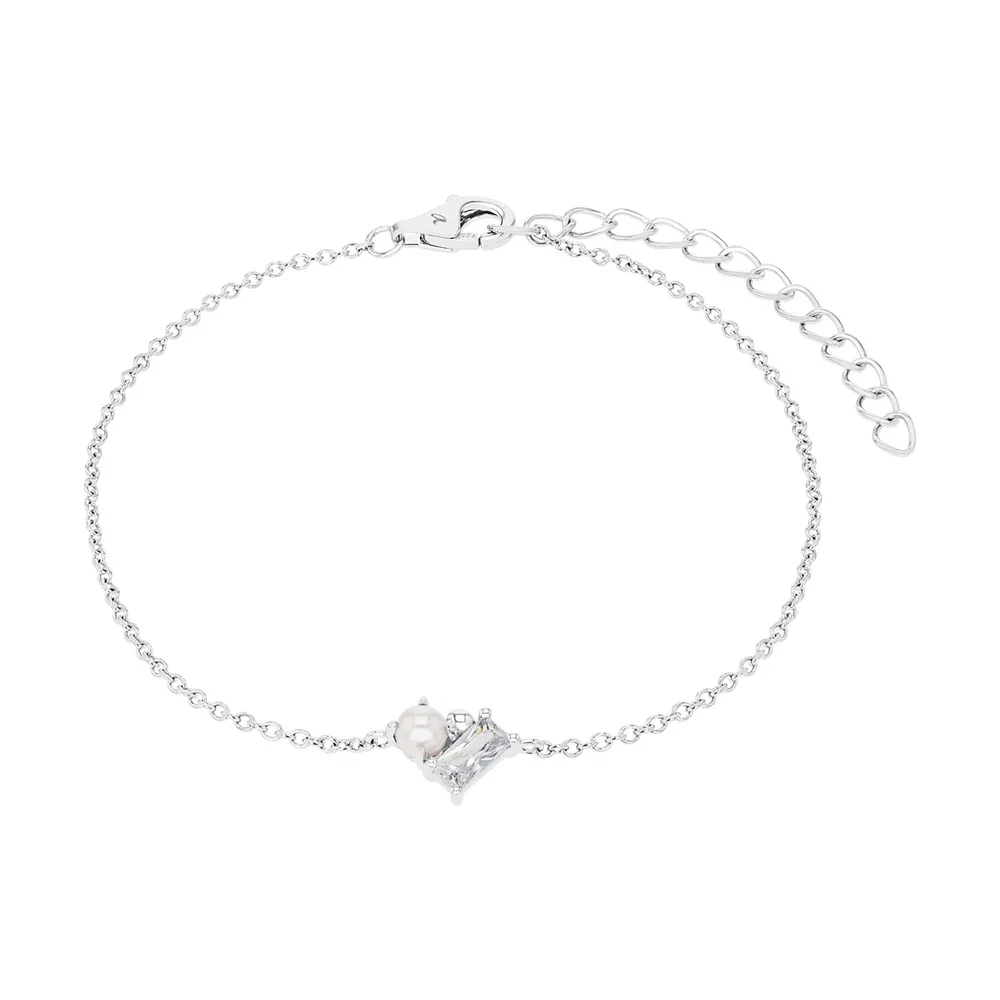AMOR Sterling Silver Pearl & Cubic Zirconia Bracelet