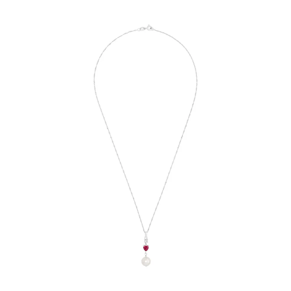 AMOR Sterling Silver Pearl & Cubic Zirconia Heart Pendant Necklace