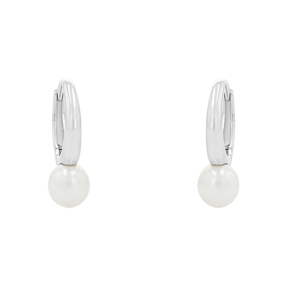 AMOR Sterling Silver Pearl Hoop Earrings