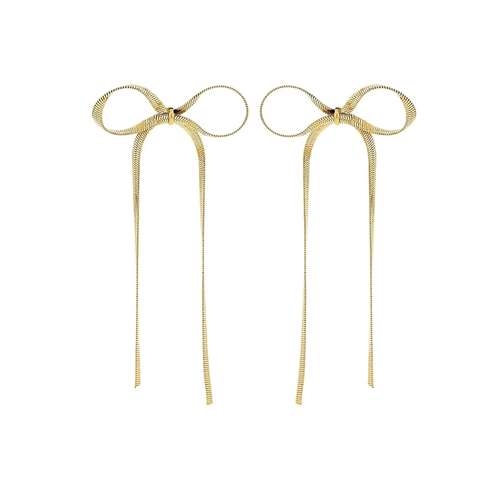 AMOR Yellow Gold Coloured Bow Drop Earrings