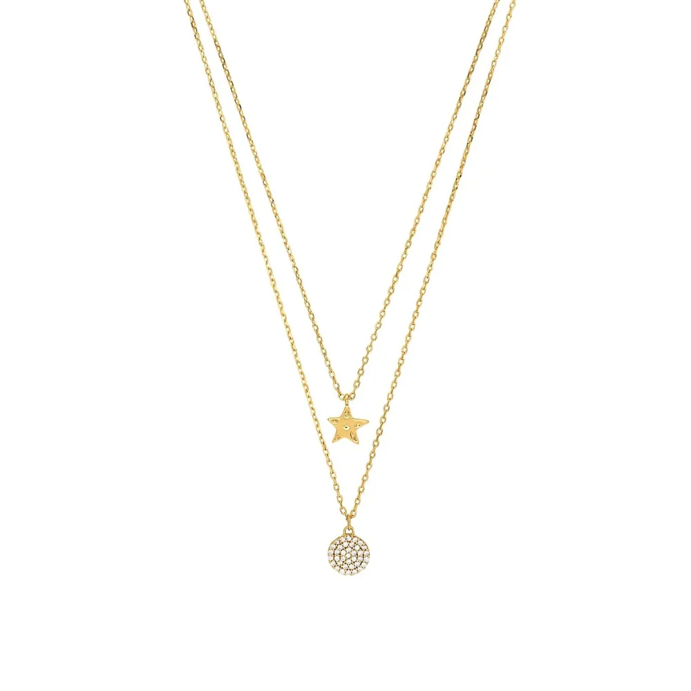 AMOR Yellow Gold Coloured Cubic Zirconia Star & Double Chain Necklace