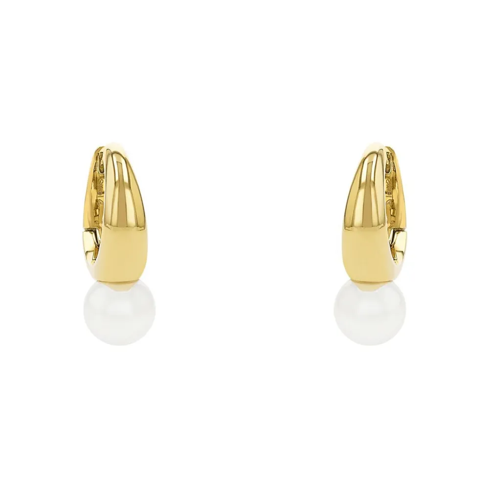 AMOR Yellow Gold Coloured Pearl Hoop Earrings