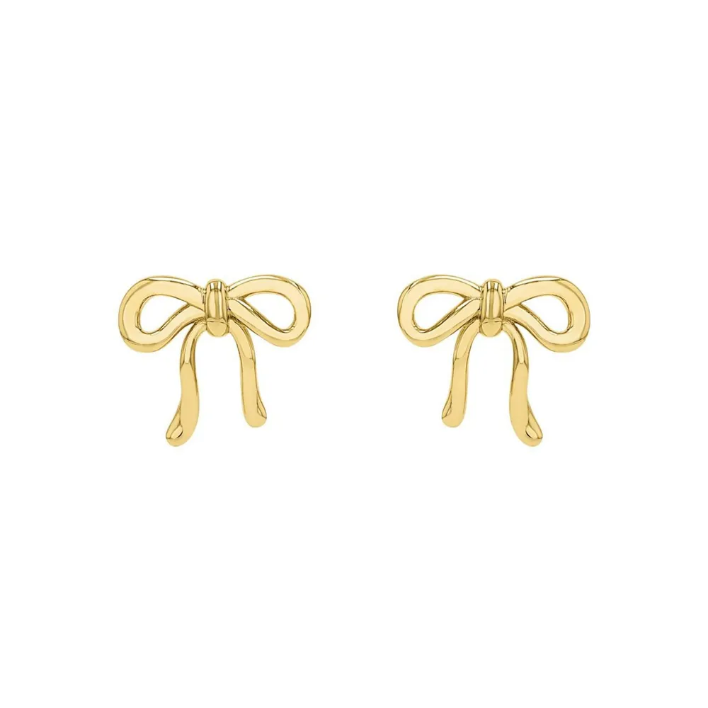 AMOR Yellow Gold Coloured Sterling Silver Bow Stud Earrings