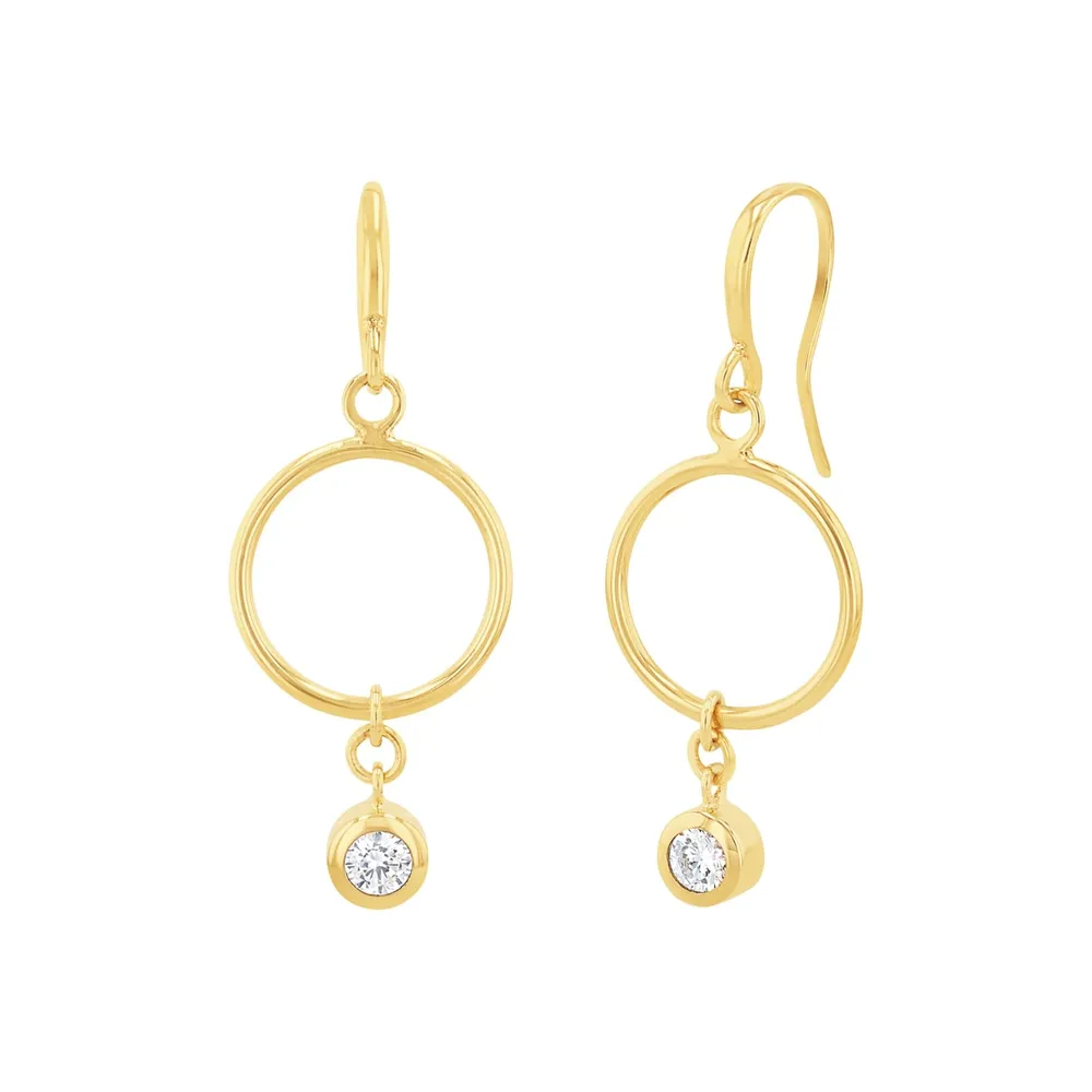 AMOR Yellow Gold Coloured Sterling Silver Cubic Zirconia Circular Drop Earrings
