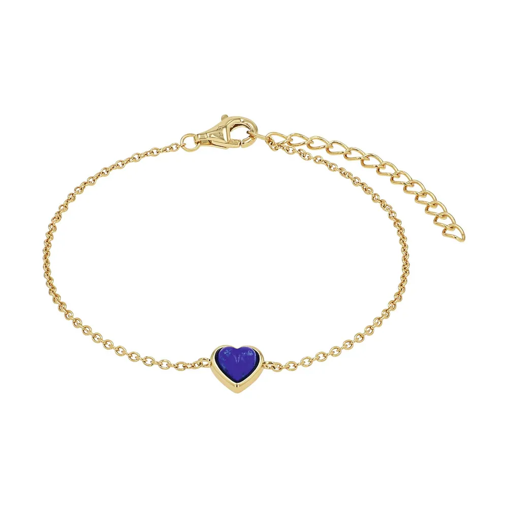 AMOR Yellow Gold Coloured Sterling Silver Lapis Heart Bracelet