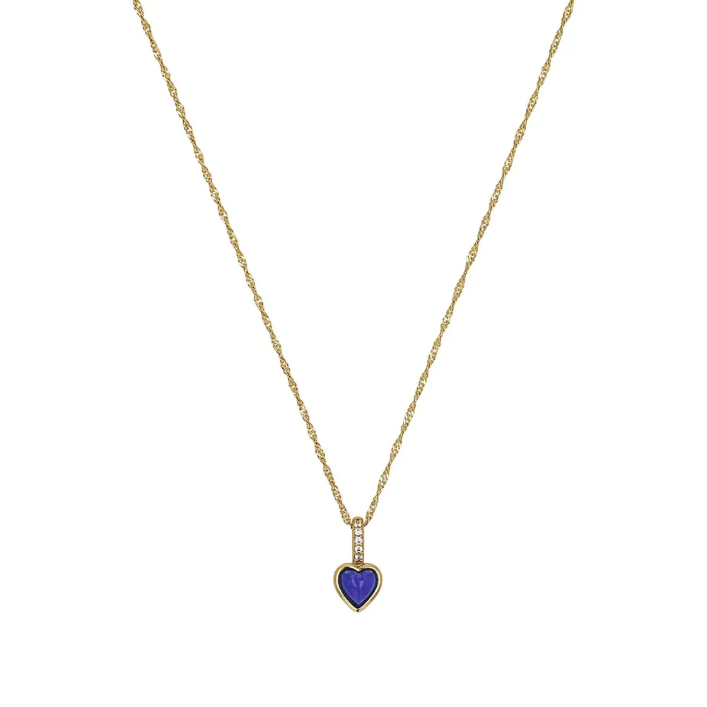 AMOR Yellow Gold Coloured Sterling Silver Lapis Pendant Necklace