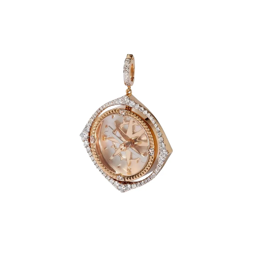 Annoushka Mythology Spinning Compass Pendant In 18ct Yellow Gold With Pearl, Quartz And Diamonds