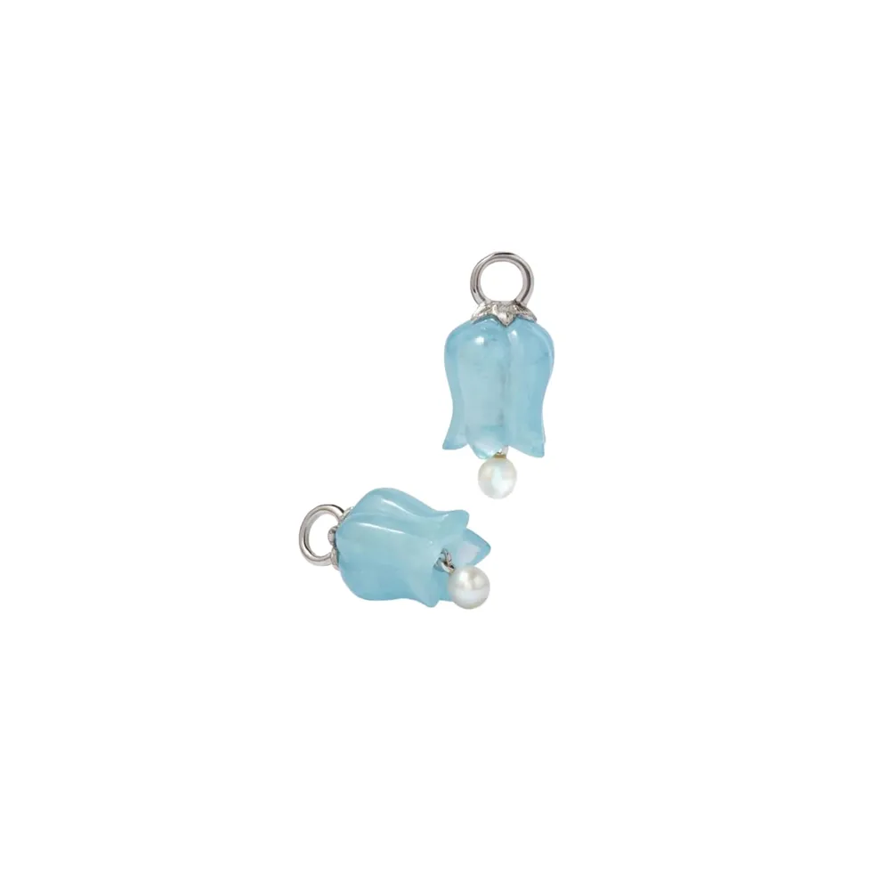 Annoushka Tulips Earring Drops In 18ct White Gold With Aquamarine And Pearls