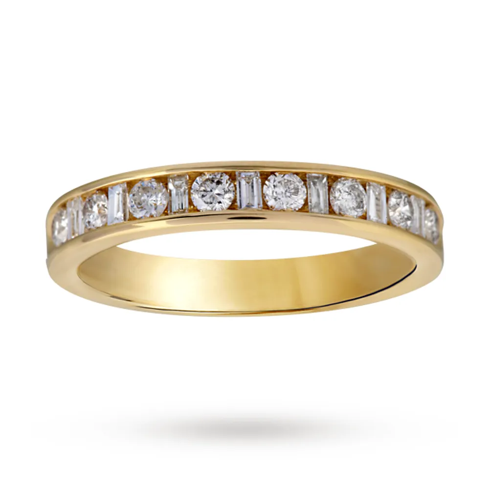 Baguette And Brilliant Cut 0.50 Carat Total Weight Diamond Half Eternity Ring In 18 Carat Yellow Gold