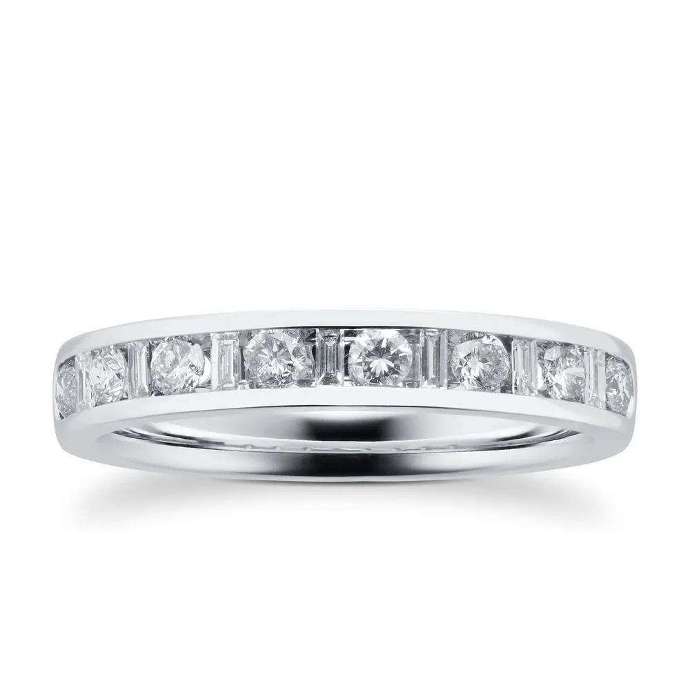 Baguette And Brilliant Cut 0.50 Carat Total Weight Diamond Half Eternity Ring In 18 Carat White Gold