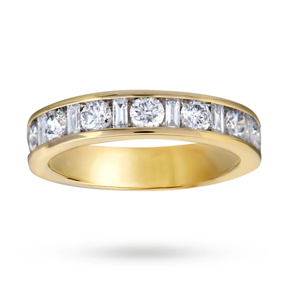 Baguette And Brilliant Cut 1.00 Carat Total Weight Diamond Half Eternity Ring In 18 Carat Yellow Gold
