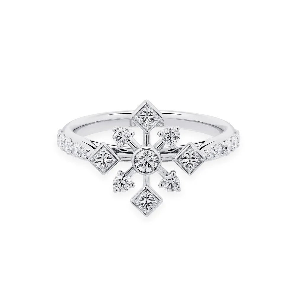 Bijoux Birks 18ct White Gold 0.76ct Diamond Snowflake Ring - Size L.5