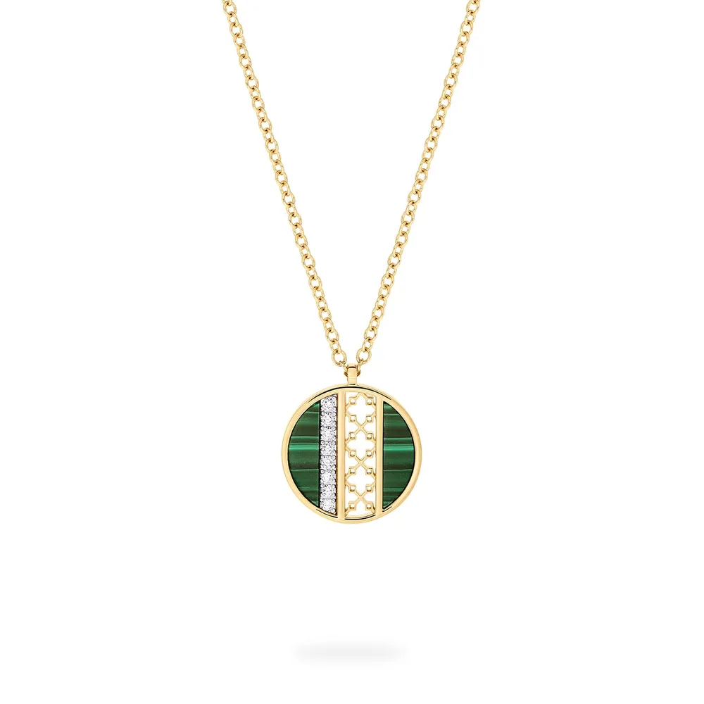 Bijoux Birks Dare To Dream 18ct Yellow Gold Diamond & Malachite Pendant