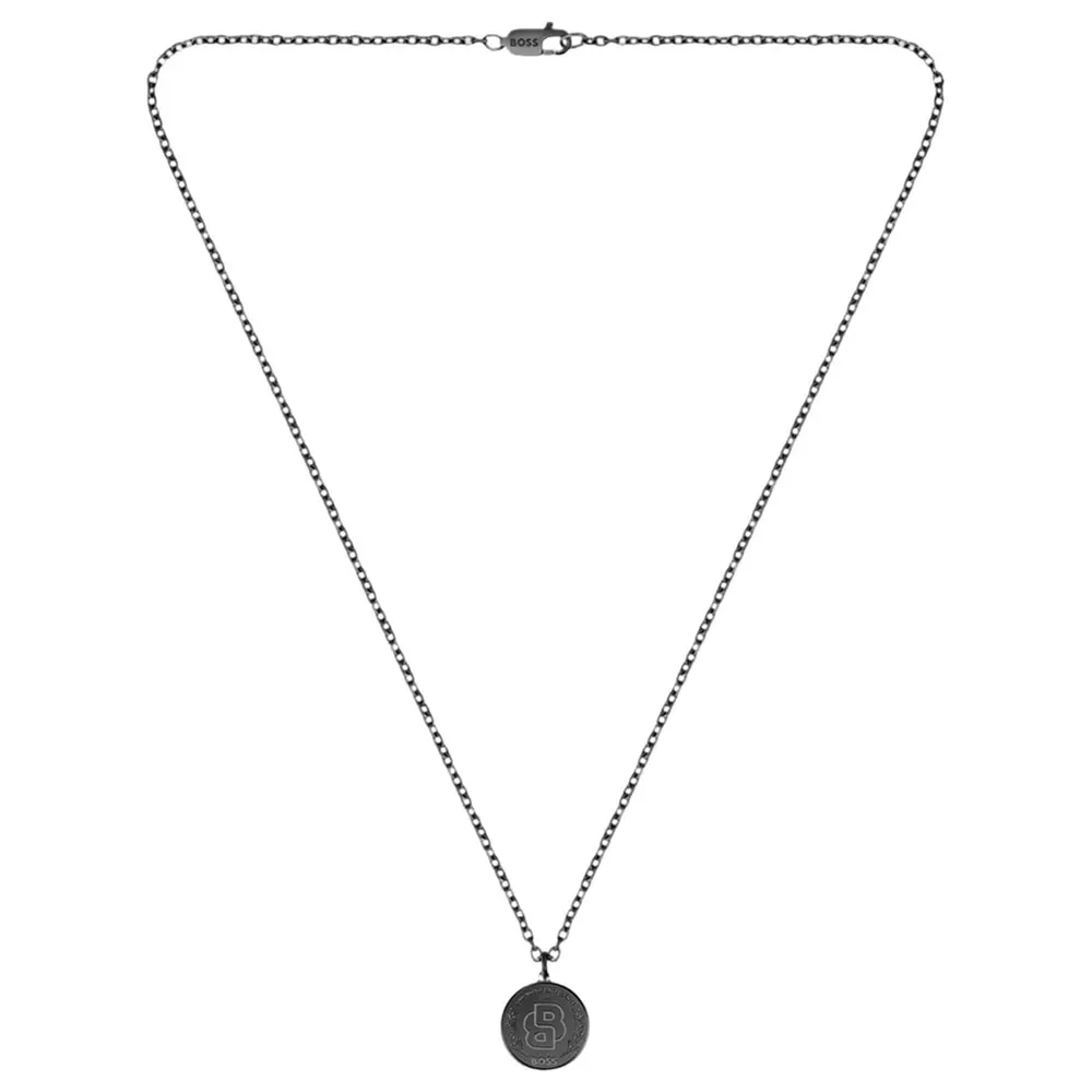 Boss Gents BOSS Double B Black Plated Medallion Necklace