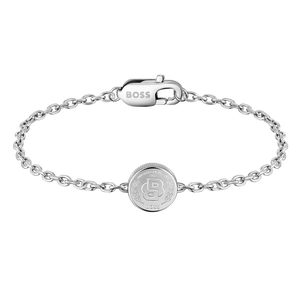 Boss Gents BOSS Double B Stainless Steel Medallion Bracelet