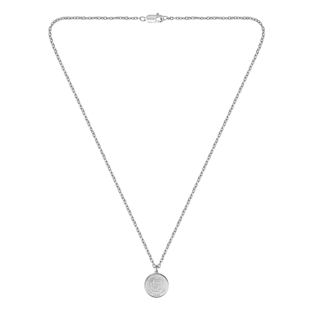 Boss Gents BOSS Double B Stainless Steel Medallion Pendant Necklace
