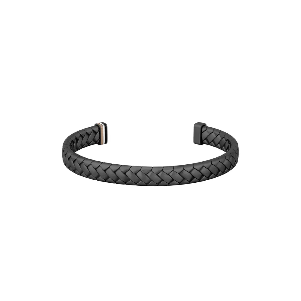 Boss Gents BOSS Tailored Black Stainless Steel Herringbone Cuff Bangle