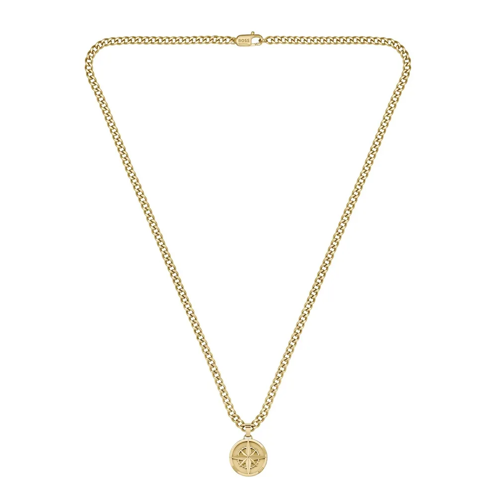 Boss Gents BOSS Yellow Gold Coloured North Star Compass Necklace