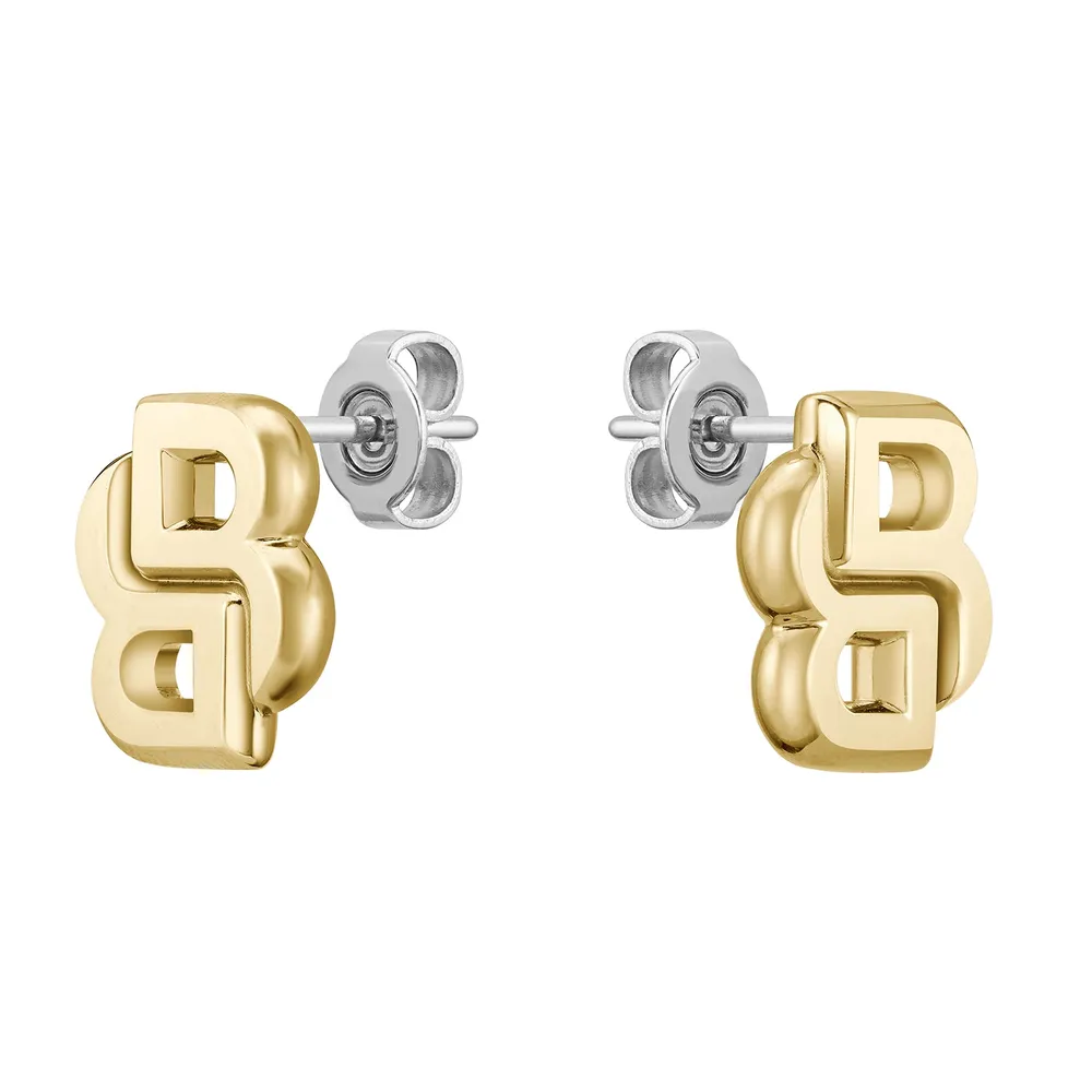 Boss Ladies BOSS Double B Light Yellow Gold Coloured Stud Earrings
