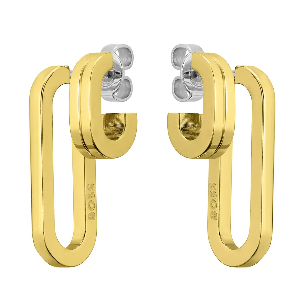 Boss Ladies BOSS Hailey Yellow Gold Coloured Drop Link Earrings