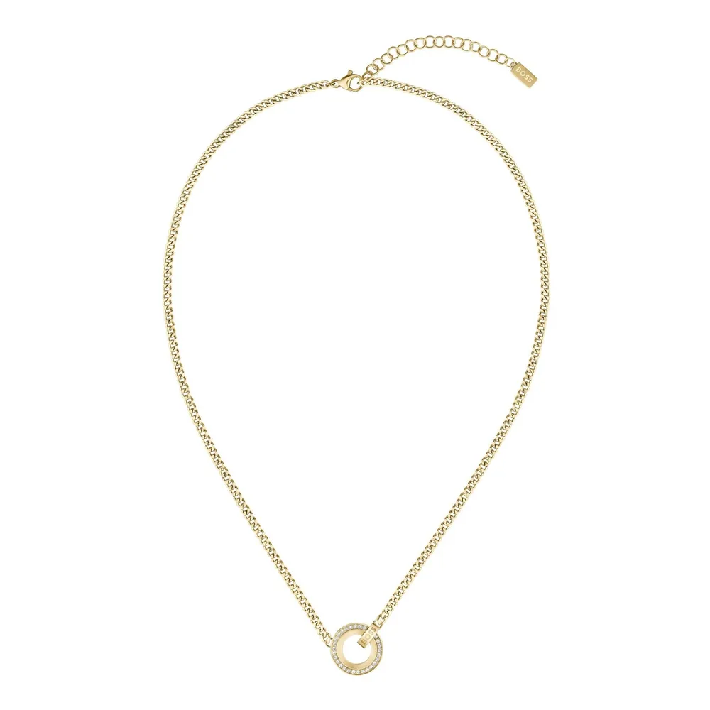 Boss Ladies BOSS Iona Yellow Gold Coloured Crystal Pendant Necklace
