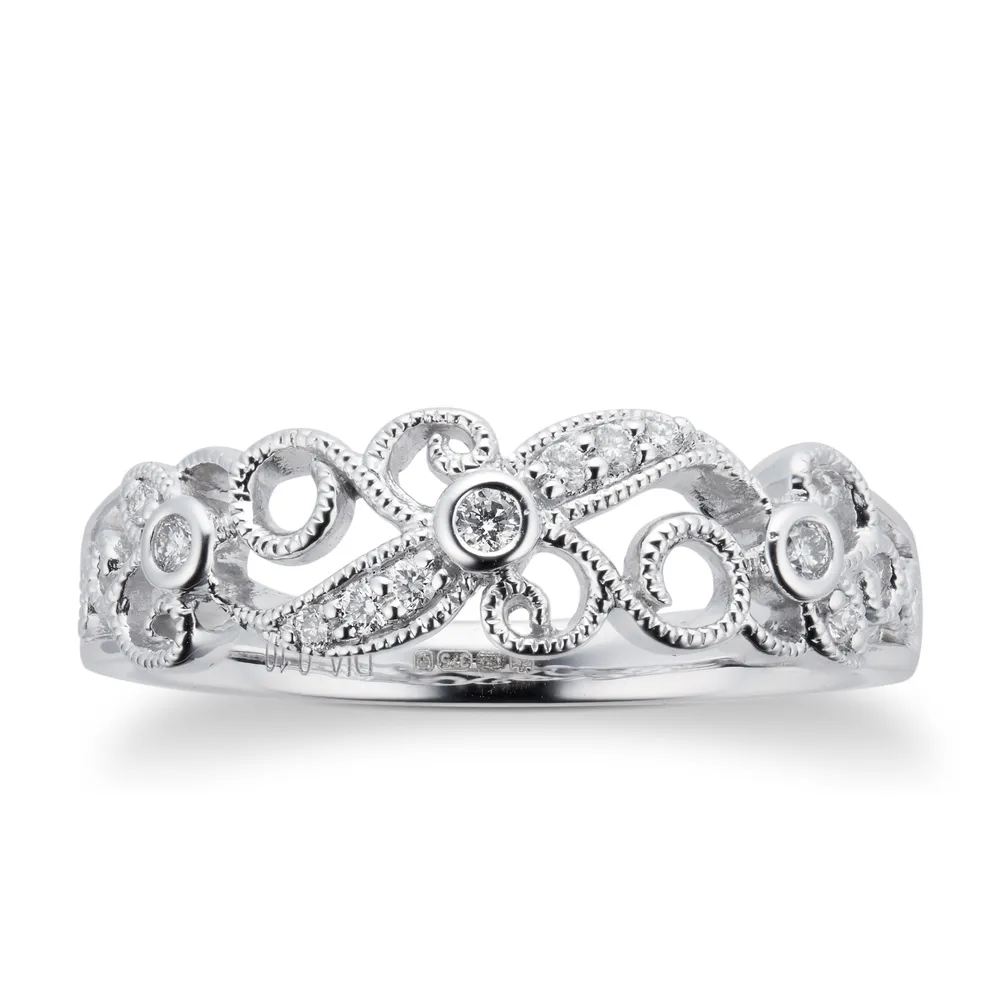 Brilliant Cut 0.10 Carat Total Weight Diamond Ring In 9 Carat White Gold
