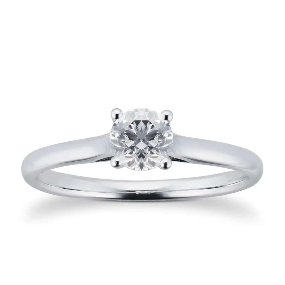 Brilliant Cut 0.50ct 4 Claw Diamond Solitaire Ring In 9ct White Gold