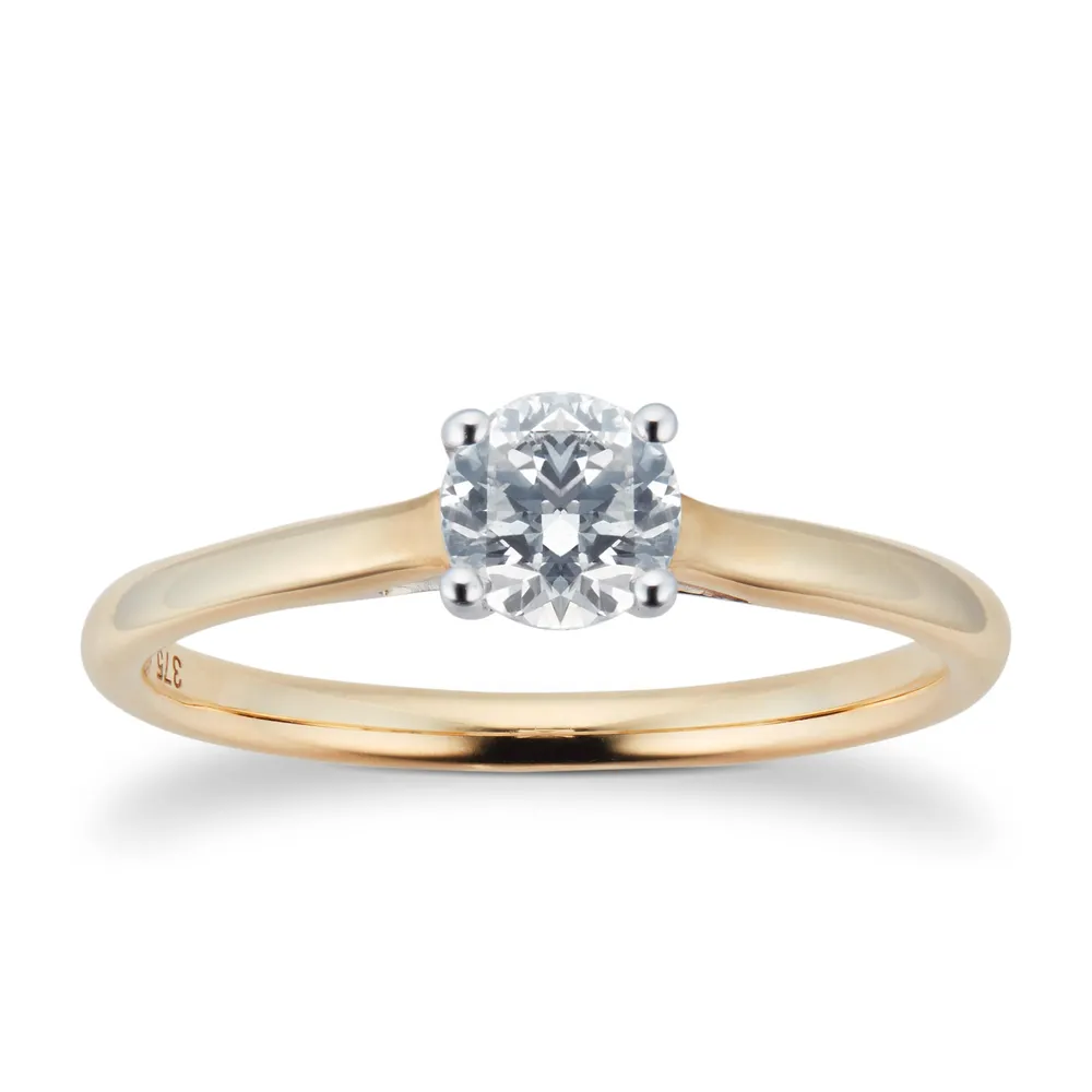 Brilliant Cut 0.50ct 4 Claw Diamond Solitaire Ring In 9ct Yellow Gold