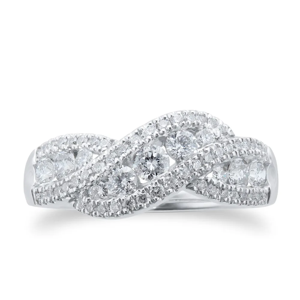Brilliant Cut 0.75 Carat Total Weight Diamond Ring In 9 Carat White Gold