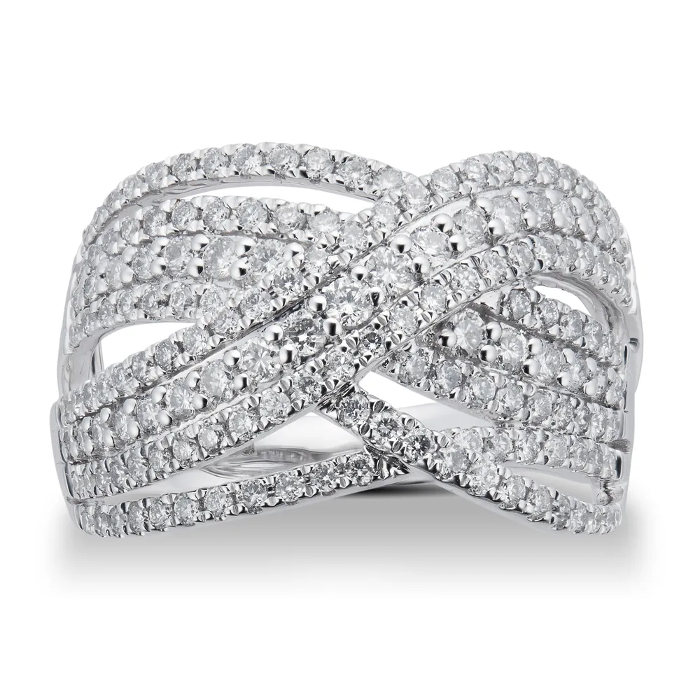 Brilliant Cut 1.00 Carat Total Weight Diamond Wrap Ring In 9 Carat White Gold