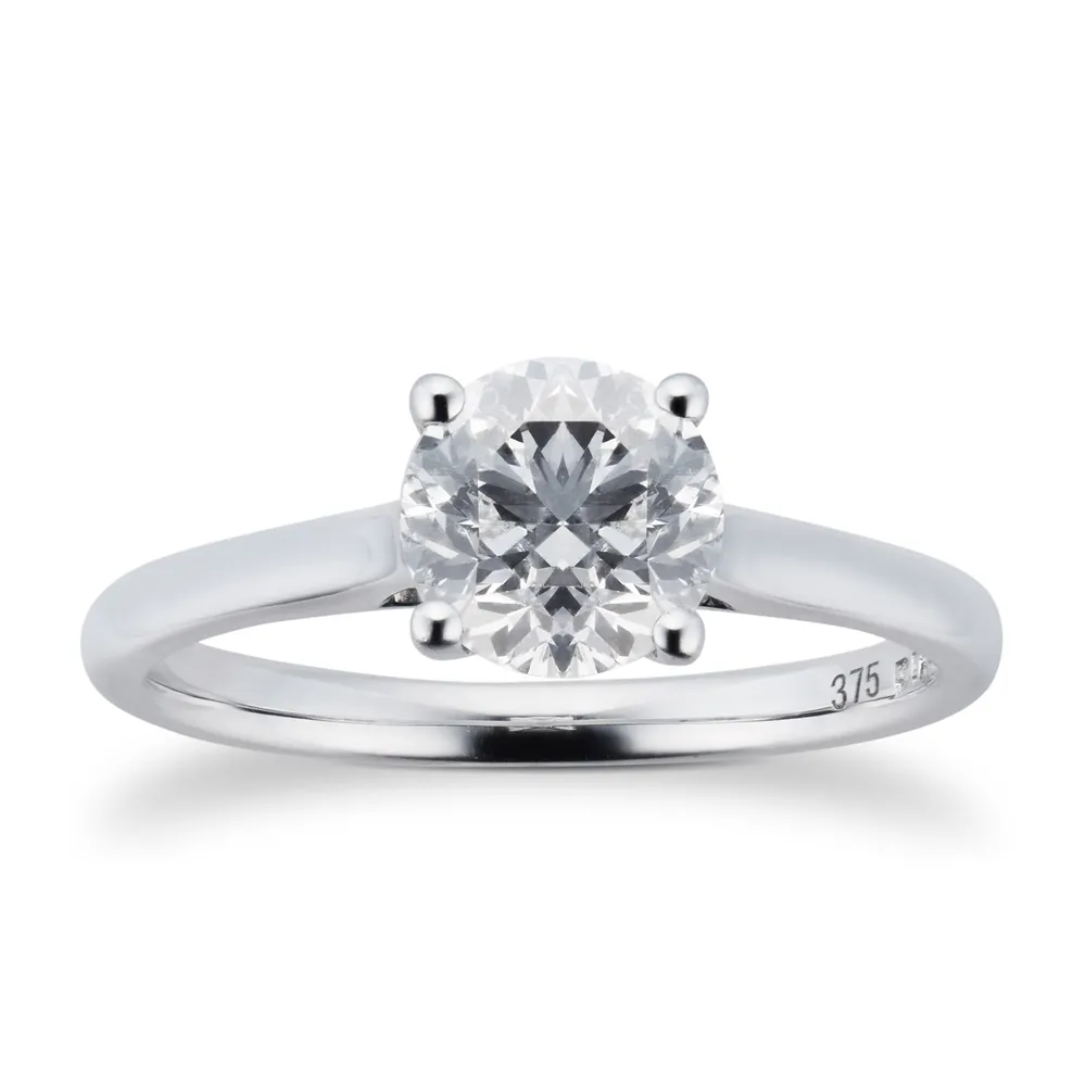 Brilliant Cut 1.00ct 4 Claw Diamond Solitaire Ring In 9ct White Gold
