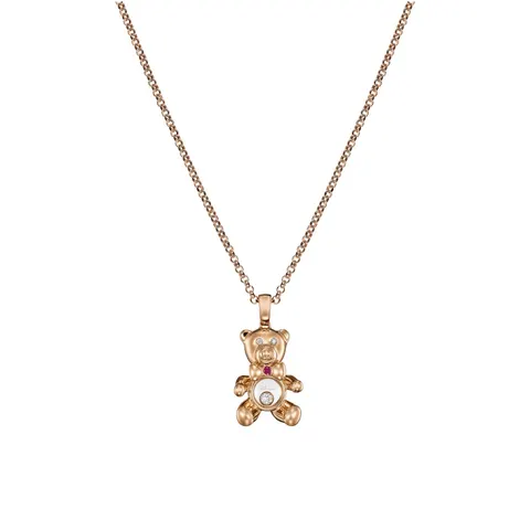 Chopard Happy Diamond Teddy Bear Pendant In Ethical 18ct Rose Gold With Diamonds and Ruby
