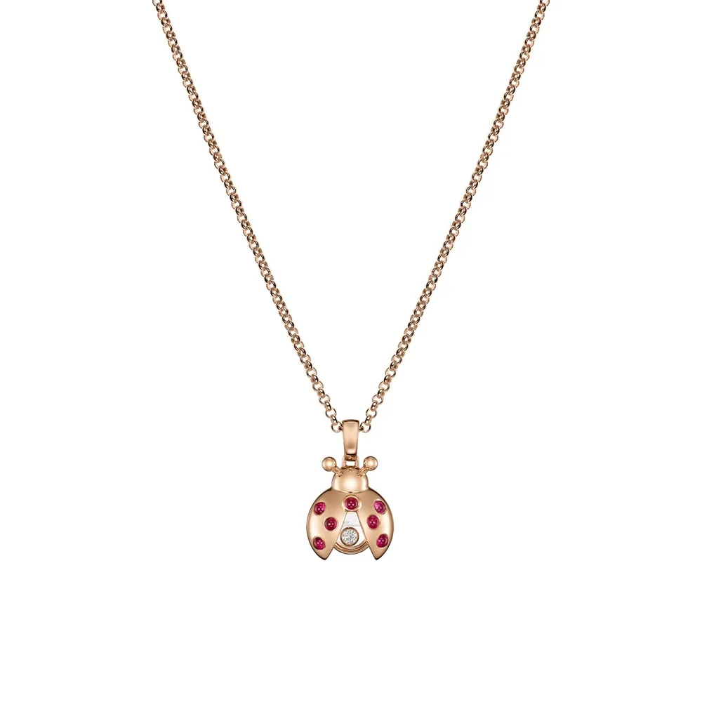 Chopard Happy Diamonds Ladybird Pendant In Ethical 18ct Rose Gold With Diamond and Rubies