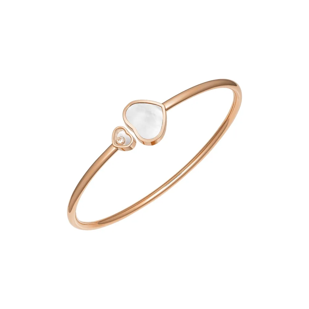 Chopard Happy Hearts Bangle In Ethical 18ct Rose Gold With Diamond And Mother Of Pearl - Size Medium