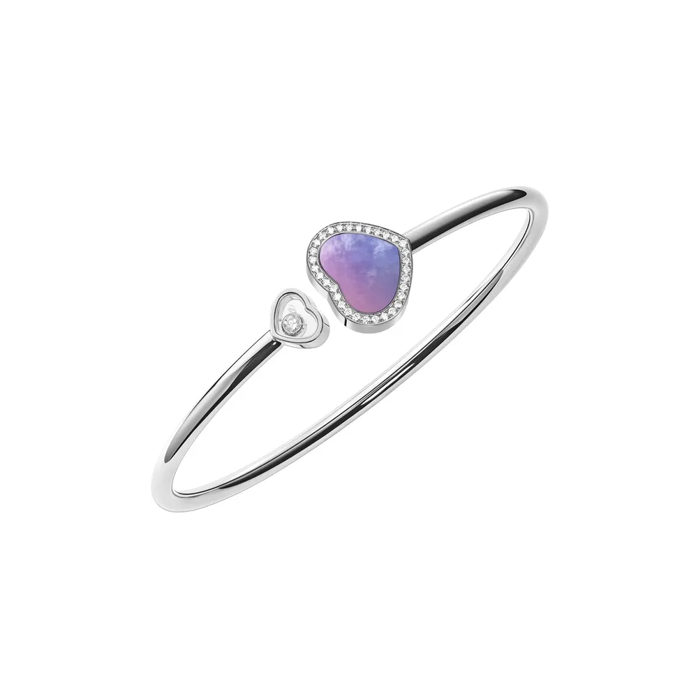 Chopard Happy Hearts Bangle In Ethical 18ct White Gold With Diamonds & Pearl