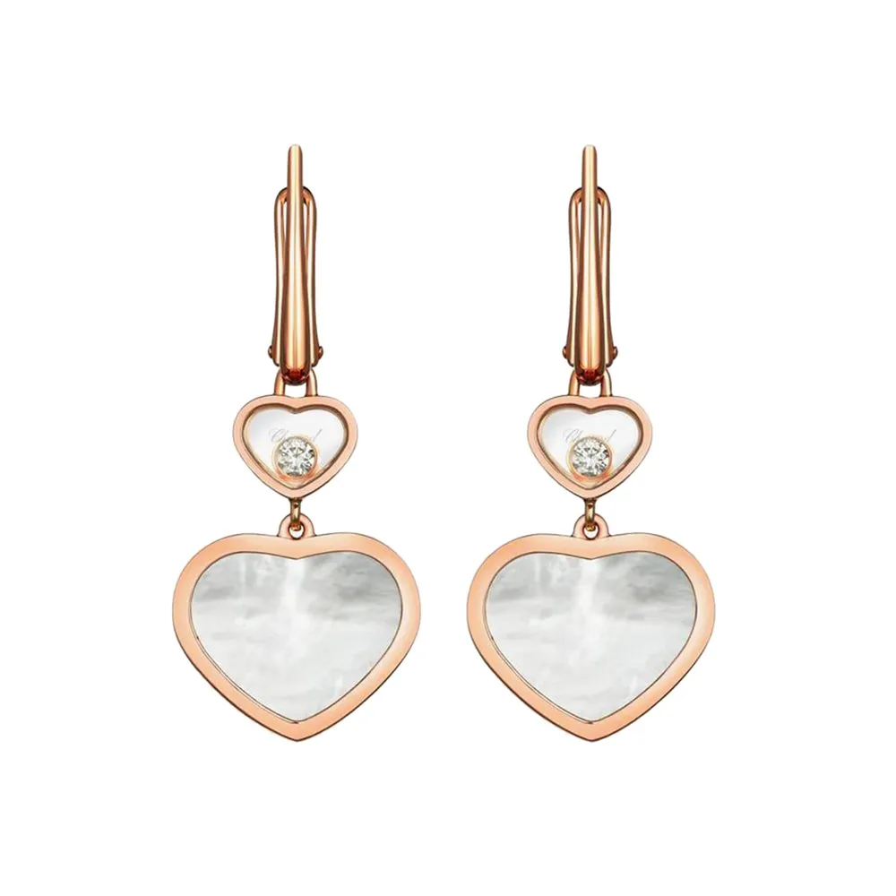 Chopard Happy Hearts Earrings, Ethical Rose Gold, Diamonds, Mother-of-Pearl