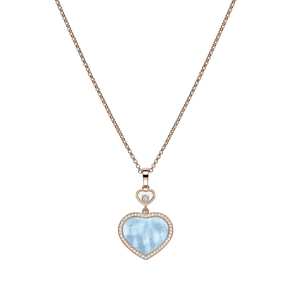 Chopard Happy Hearts Pendant, Ethical Rose Gold, Diamonds, Turquoise Mother Of Pearl