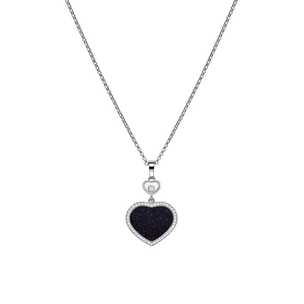Chopard Happy Hearts Pendant In Ethical 18ct White Gold With Blue Aventurine and Diamonds