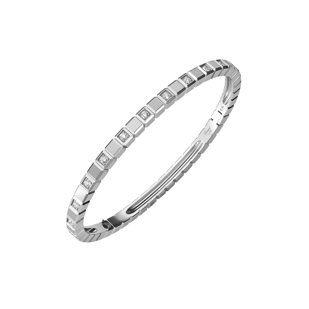 Chopard Ice Cube Bangle In Ethical 18ct White Gold With Half-Set Diamonds - Size Medium